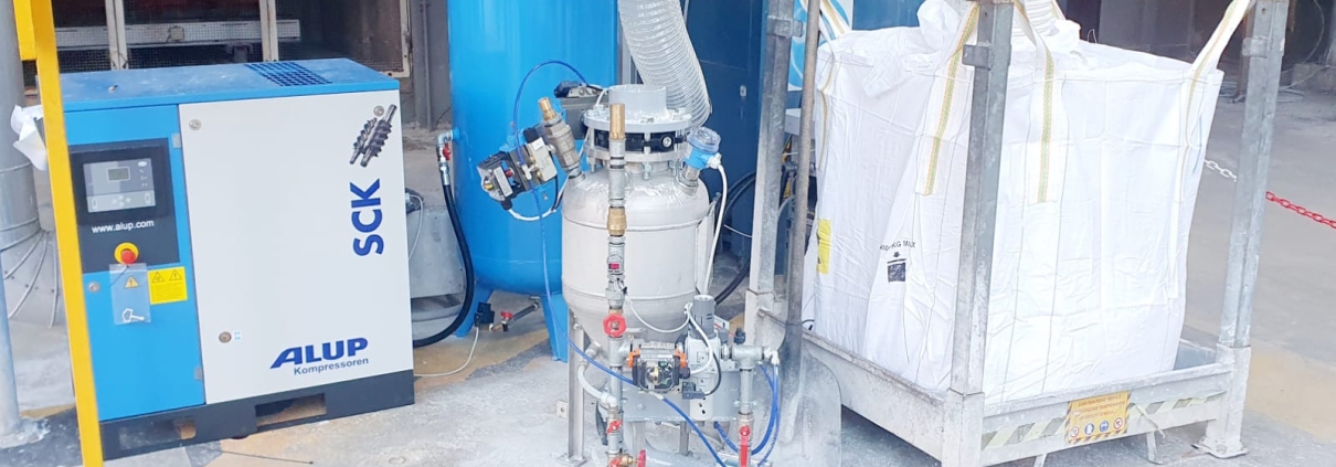 , Pneumatic conveying of powdered additive for glass bottle production, Apply Italia